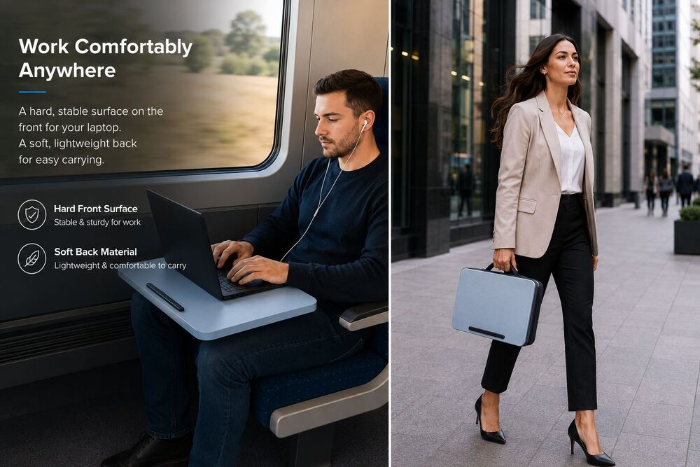 Ergonomic Portable Laptop Lap Desk BESTERGO Travel Work Tray Blue Black New